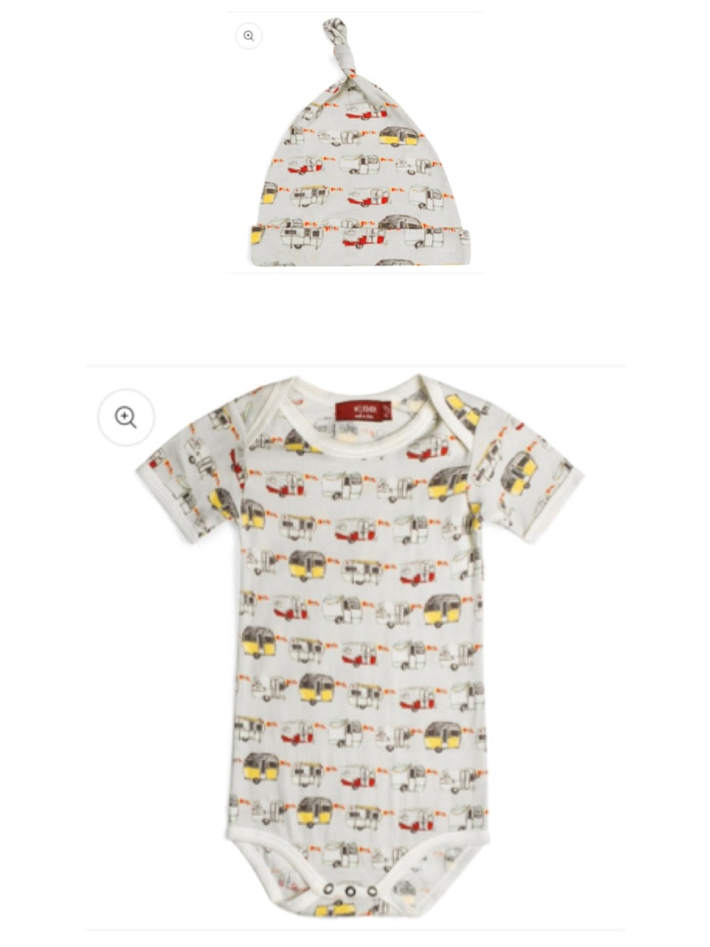 Milkbarn Vintage Trailers Organic Cotton One Piece and Hat 6-12M NWT